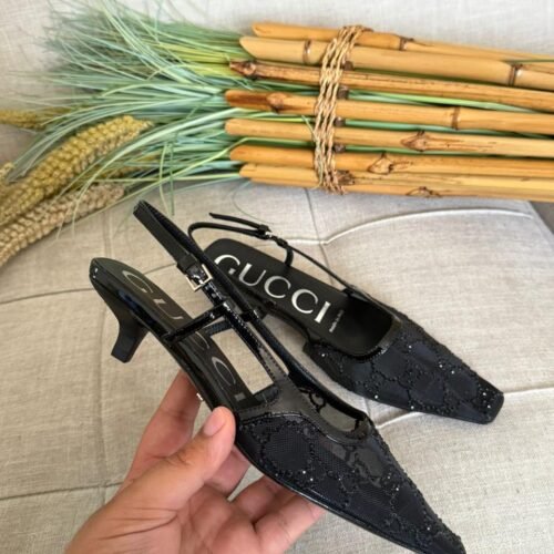 Gucci Slingback Kitten Heels with Crystal Embellishments for Women in Dubai