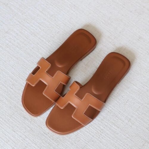 Hermes Oran Box Calfskin Sandals with Iconic H Cut-Out