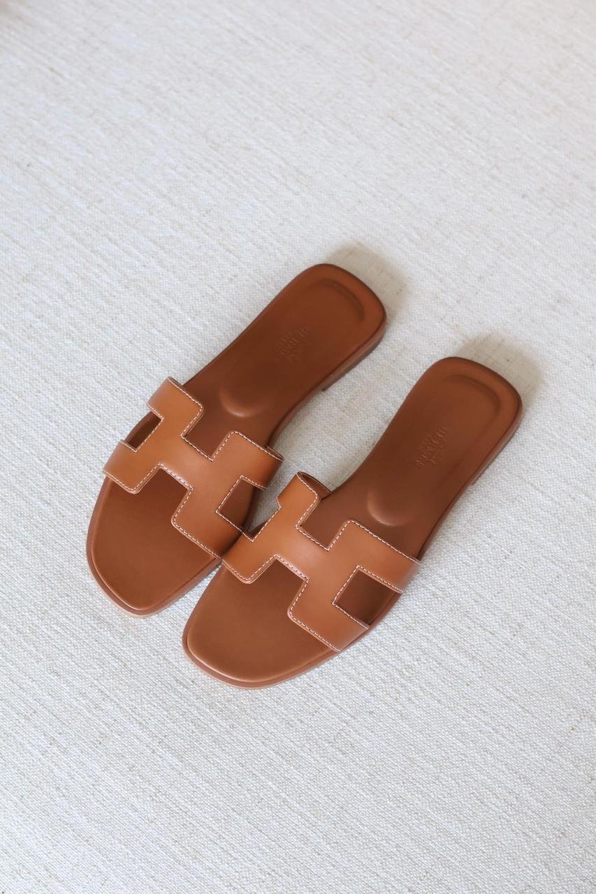 Hermes Oran Box Calfskin Sandals with Iconic H Cut-Out