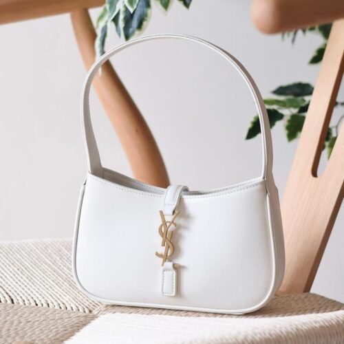 Saint Laurent Le 5 A 7 White Mini Hobo Calfskin Bag