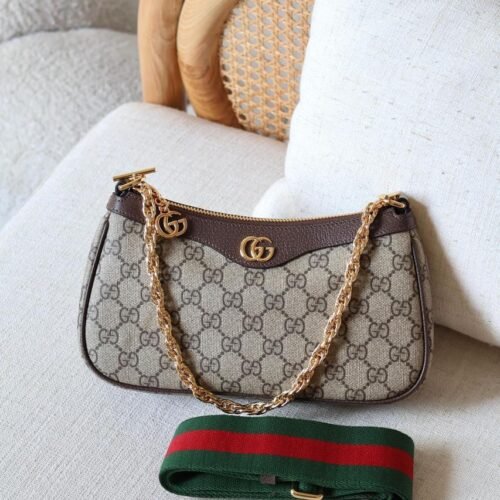 Gucci Ophidia GG Supreme Small Zip Pochette Shoulder Bag with Web Strap For Women in Dubai