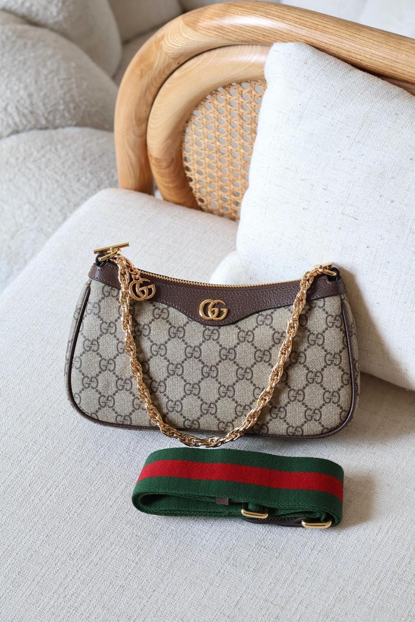 Gucci Ophidia GG Supreme Small Zip Pochette Shoulder Bag with Web Strap For Women in Dubai