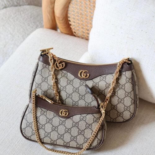 Gucci Ophidia GG Supreme Small Zip Pochette Shoulder Bag with Web Strap For Women in Dubai