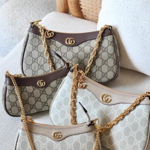 Gucci Ophidia GG Supreme Small Zip Pochette Shoulder Bag with Web Strap For Women in Dubai