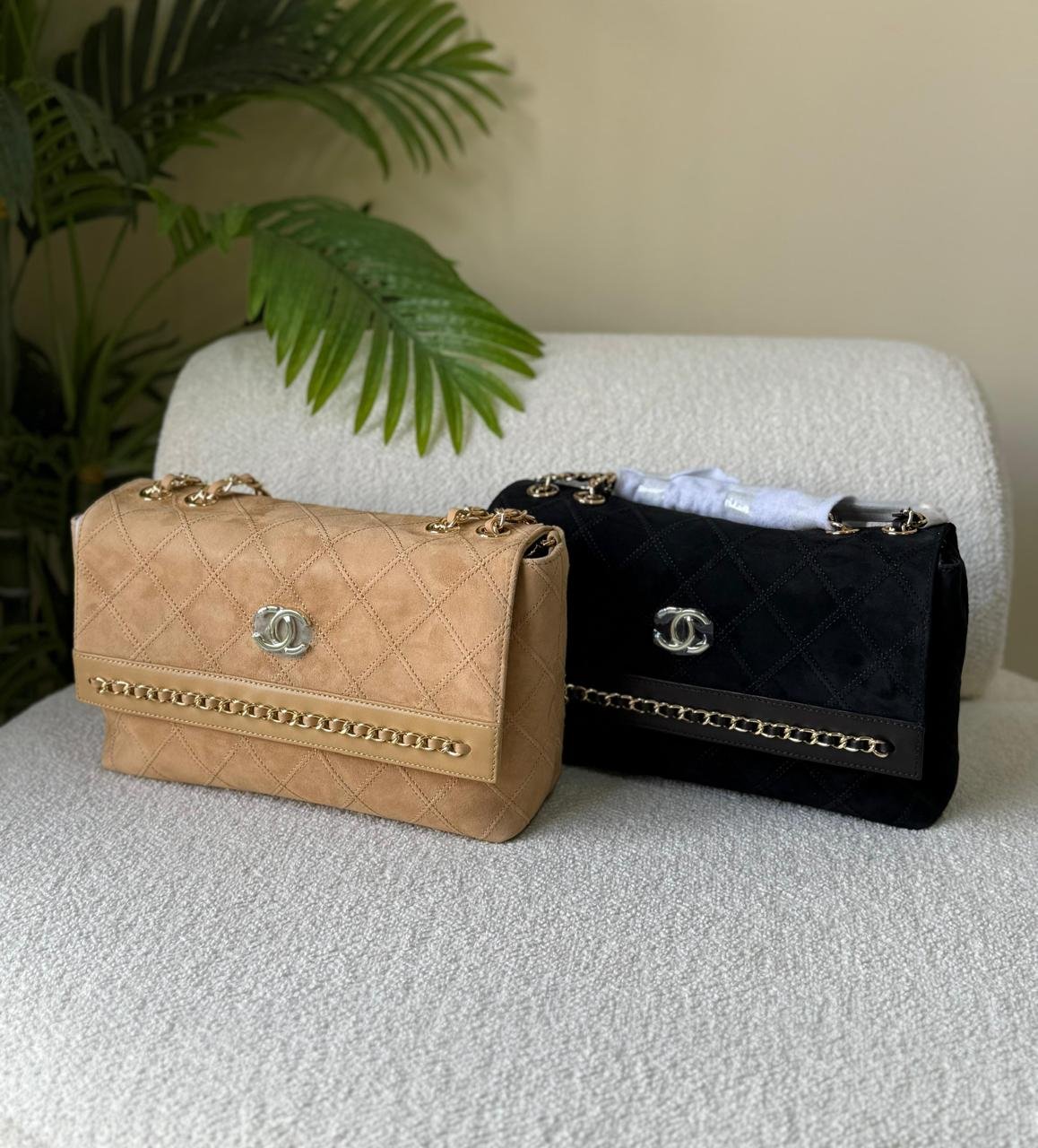 Chanel CC Chain Detail Diamond Quilted Suede Flap Bag in Dubai